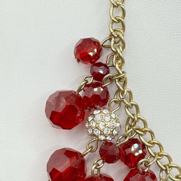 CHAPS Red Faceted Glass Cha Cha Dangle Necklace Gold Tone - Picture 5 of 7
